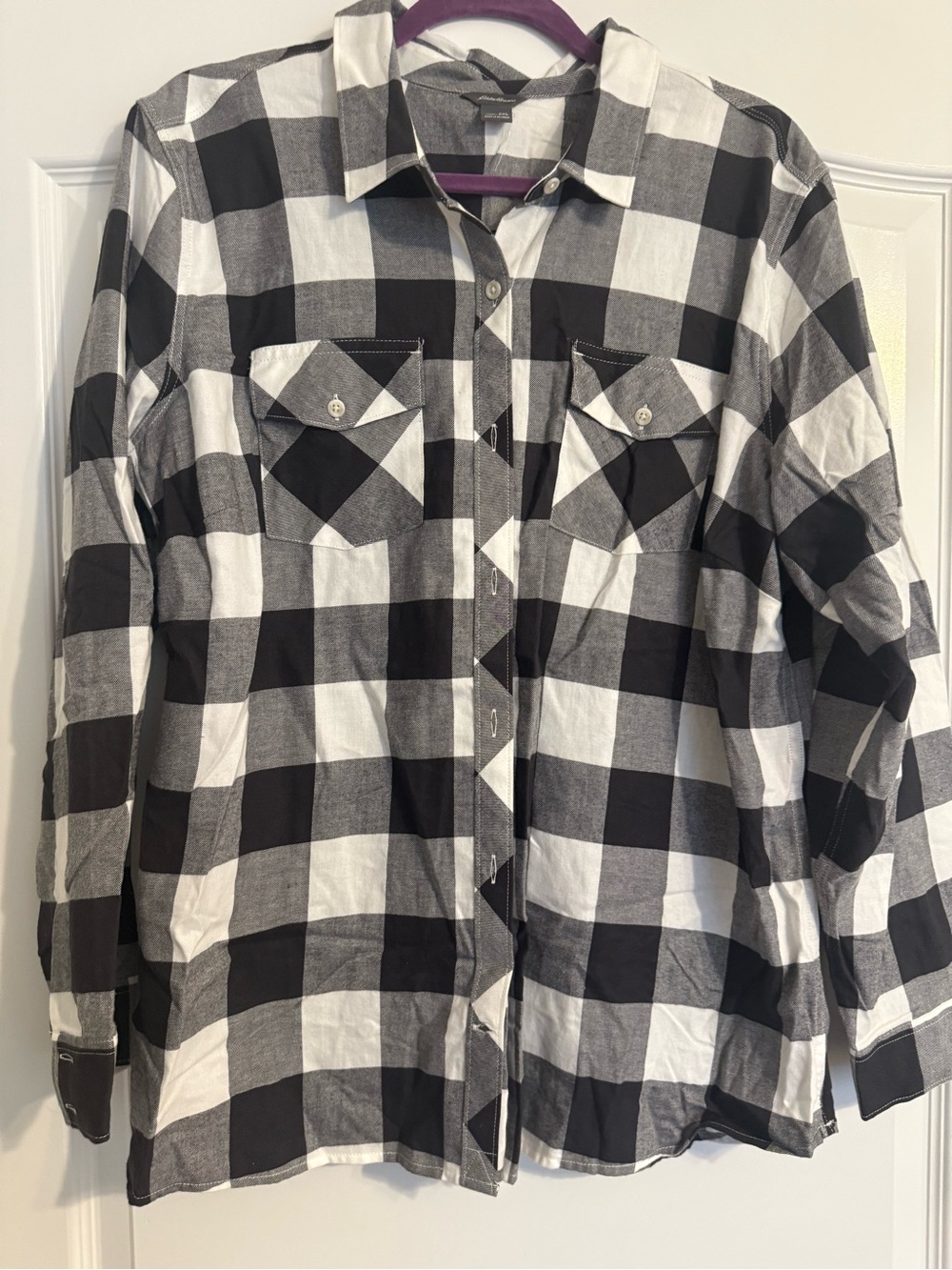 Eddie Bauer Women’s 2xl Black and White Checkered Shirt Long Sleeve